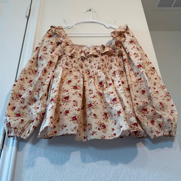 Tucknernuck Hyacinth House Cream Floral Ruffle Sleeve Addison Blouse Size Large - Picture 4 of 10
